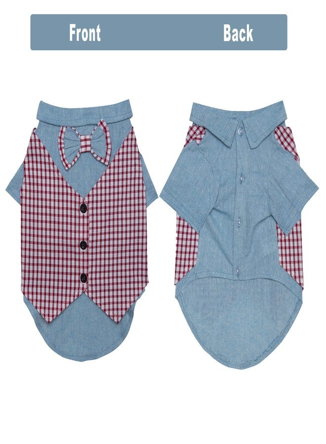 Lulala Classical Dog Tuxedo Shirt - Formal Wedding Suit with Bow Tie & Inbuilt Cottie, Pet Prince Costume Outfit for Small Dogs Cats (14Inch, Red-SkyBlue) - Image 2